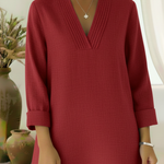 Elegant Pleated V-neck A-line Linen Top