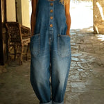 Women's Casual Cotton Vest And Denim Jumpsuit
