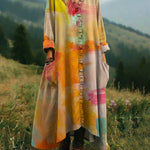 Sunset Orange Color Palette Printed Lace Trim V-neck Dress