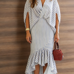 Stylish Striped Elegant Shirt And Skirt Two-piece Set