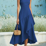 Women's Sleeveless Linen And Cotton Ruffle Hem Dress