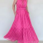 Elegant Polka Dot Print Belted Maxi Dress