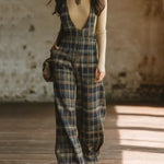 Women's Retro Plaid Cotton Jumpsuit