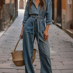 Women's Casual Stylish Lapel Button Denim Jumpsuit