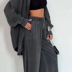 Women's Solid Color Loose Lapel Buttoned Cardigan Pants Denim Suits