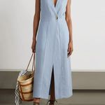 Women's Solid Color V-neck Sleeveless Casual Loose Linen Dress