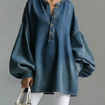 Women's V-neck Long-sleeved Casual Loose Denim Top