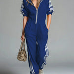 Women's Casual Patchwork Striped Cotton Hooded Jumpsuit
