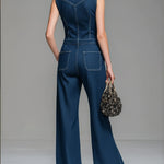 Women's Casual 100% Cotton Zip-up Denim Jumpsuit