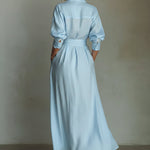 Waist-cinching Shirt-style Maxi Linen And Cotton Dress