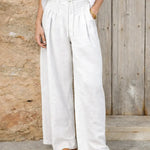 Women's Solid Color High-waisted Pleated Casual Loose Cotton And Linen Wide-leg Pants
