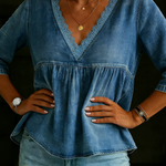 Retro Casual Lace Collar Denim Shirt Top