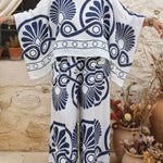 Bohemian Casual Printed Linen Top And Pants Two-piece Set