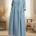 Women's Peter Pan Collar Long-sleeved Cotton And Linen Dress