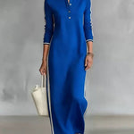 Women's Cotton Linen Stand Collar Long-sleeved Dress