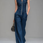 Women's Casual 100% Cotton Zip-up Denim Jumpsuit