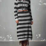Women's Color-blocked Striped Print Cardigan Collar Long-sleeved Casual Loose Knit Dress