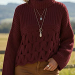 Retro High-neck Cable Knit Openwork Sweater