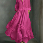 Elegant Women's Printed Maxi Dress With Ruffle Details.