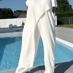 Women's Stylish Casual Elegant Resort Cotton Top And Elastic Waist Loose Pants Set