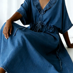 Casual Retro Ruffled Collar Loose Denim Dress