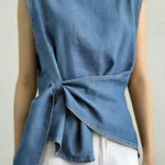 Women's Round Neck Sleeveless Loose-fitting Casual Denim Top