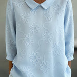 Romantic Floral Embroidered Peter Pan Collar Shirt Blouse