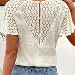 Women's V-neck Lace Casual Knit Top