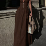 Women's Casual Zippered Maxi Sleeveless Dress