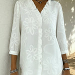 Romantic Ruffled Collar And Floral Embroidery Shirt
