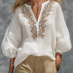 Loose-fitting V-neck Linen And Cotton Shirt