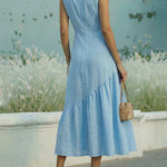 Women's Sleeveless Linen And Cotton Ruffle Hem Dress