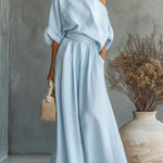 Elegant Off-the-shoulder Shirt And Wide-leg Pants Two-piece Set