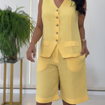 Casual Linen And Cotton Vest And Bermuda Shorts Two-piece Set