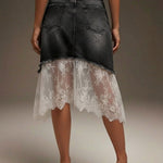 Casual Lace-paneled Denim Skirt