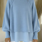 Women's Comfortable Patchwork Faux Two-piece Lantern Sleeve Sweater
