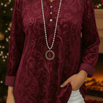 Elegant Button-down Velvet Loose-fitting Shirt Top