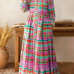 Women's Plaid Print Peter Pan Collar Long-sleeved Casual Loose A-line Dress