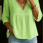 Women's Three-quarter Sleeve Lace V-neck Blouse