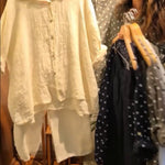 Casual Polka Dot Linen And Cotton Shirt And Trousers Two-piece Set