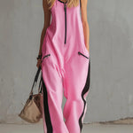 Women's Round Neck Sleeveless Casual Loose-fitting Cotton Wide-leg Jumpsuit