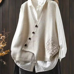 Women's Solid Color V-neck Sleeveless Loose-fitting Knitted Cardigan Vest