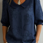 Vintage Peter Pan Collar Embroidered Floral Shirt