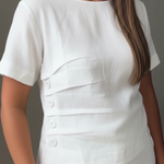 Casual Pleated Button Cotton And Linen Top