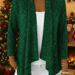 Retro-elegant Irregular Hem Shimmering Knit Cardigan