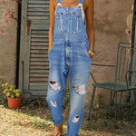 Women's Vintage Casual Cotton Vest And Denim Jumpsuit