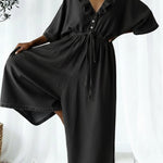 Casual Ruffled Collar Loose Denim Jumpsuit