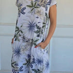 Vintage Floral Print Linen Dress