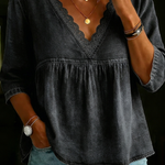 Retro Casual Lace Collar Denim Shirt Top