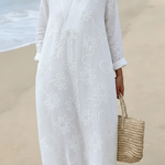 Cozy Romantic Floral Embroidered Cotton Dress